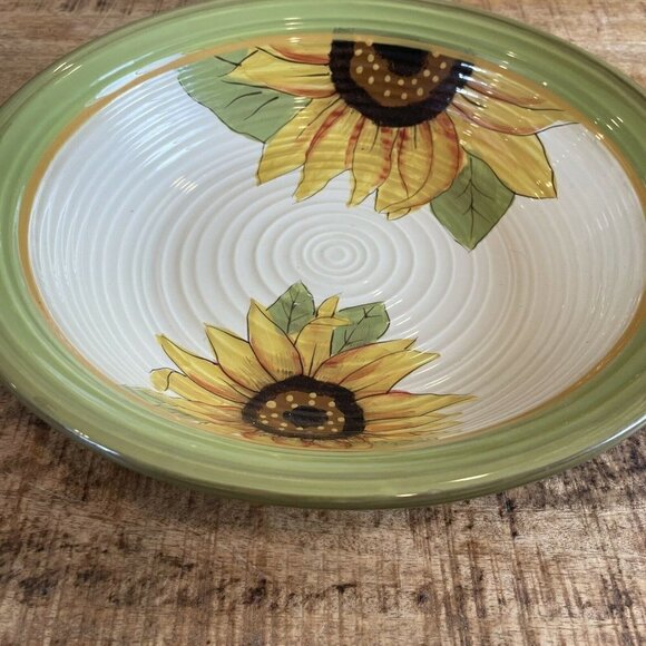 Clay Art Handpainted SUNFLOWER Large Serving Bowl 13" Stonelite Dishwasher Safe - Picture 3 of 6